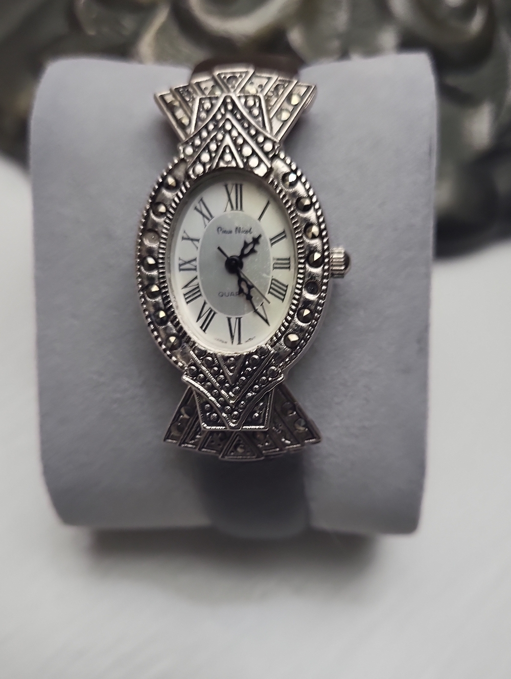 Ornate Silver-Tone Oval Women’s Watch